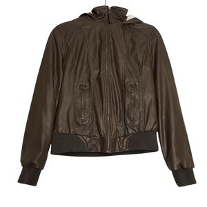 New Look Brown Sherpa Hood Full Zip Bomber Jacket Womens Size Small Outdoor